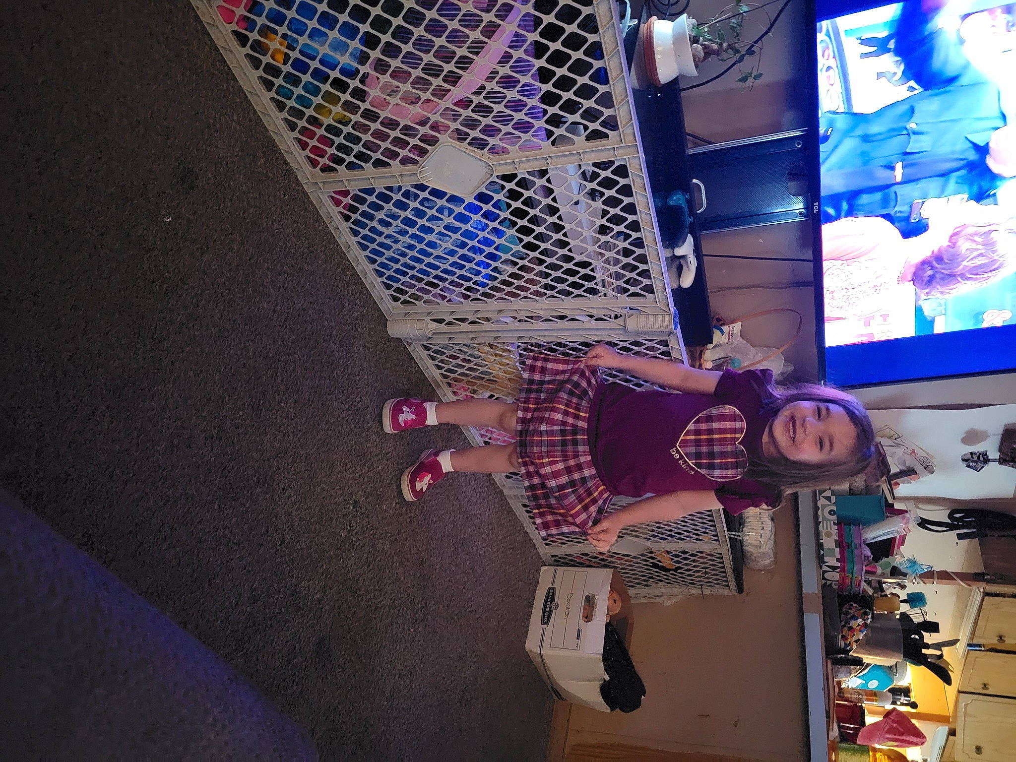 Kylie joined the competition — help win amazing prizes! art, display_device, electric_blue, electronics, flat_panel_display, flooring, fun, games, graphic_design, joy, machine, magenta, pattern, person, purple, room, shelf, shelving, space, television_set