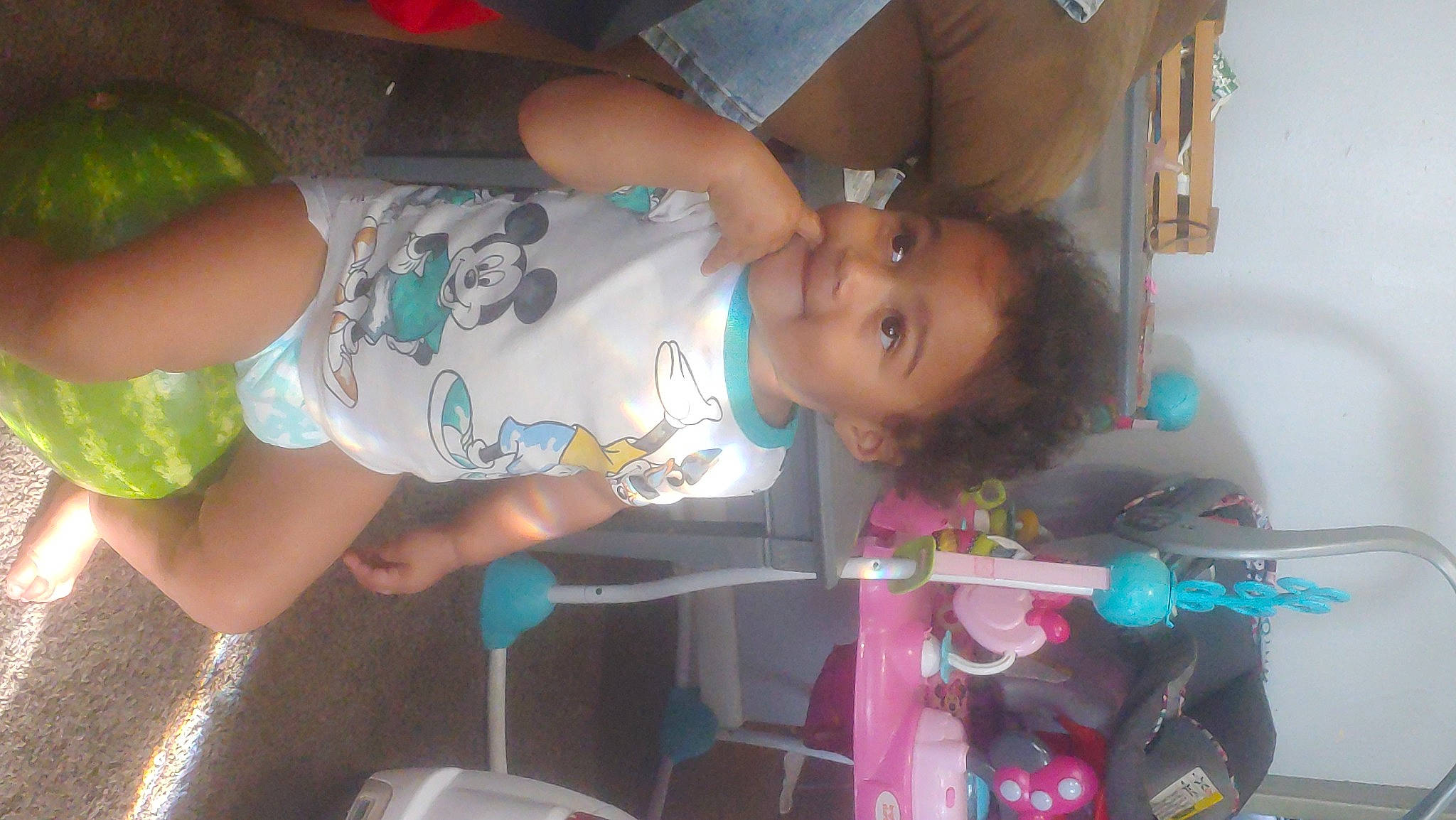 Bella joined the competition — help win amazing prizes! baby, baby_products, baby_toddler_clothing, child, finger, fun, happy, mouth, nail, party, person, plastic, plastic_bottle, play, room, skin, smile, t_shirt, thumb, toddler