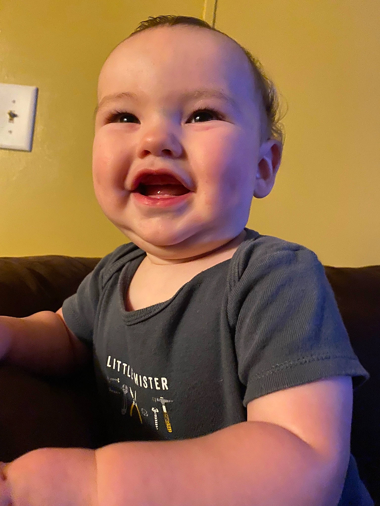 Channing is registered to the contest to win money with this photo: baby, cheek, child, chin, ear, eyebrow, face, facial_expression, forehead, happy, head, laugh, lip, mouth, nose, person, skin, smile, toddler, tongue