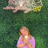 Kaydince joined the competition — help win amazing prizes! adult, blonde, clothing, cream, dessert, face, female, fence, food, hair, head, hedge, icecream, people, person, photography, plant, portrait, t_shirt, woman