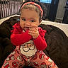 Armanii joined the competition — help win amazing prizes! baby, child, infant, pajamas, santa_claus, headband, curly_hair, blanket, bedroom, crib, window, curtains, indoor, smiling, hands, cute, holiday, festive, person, seated