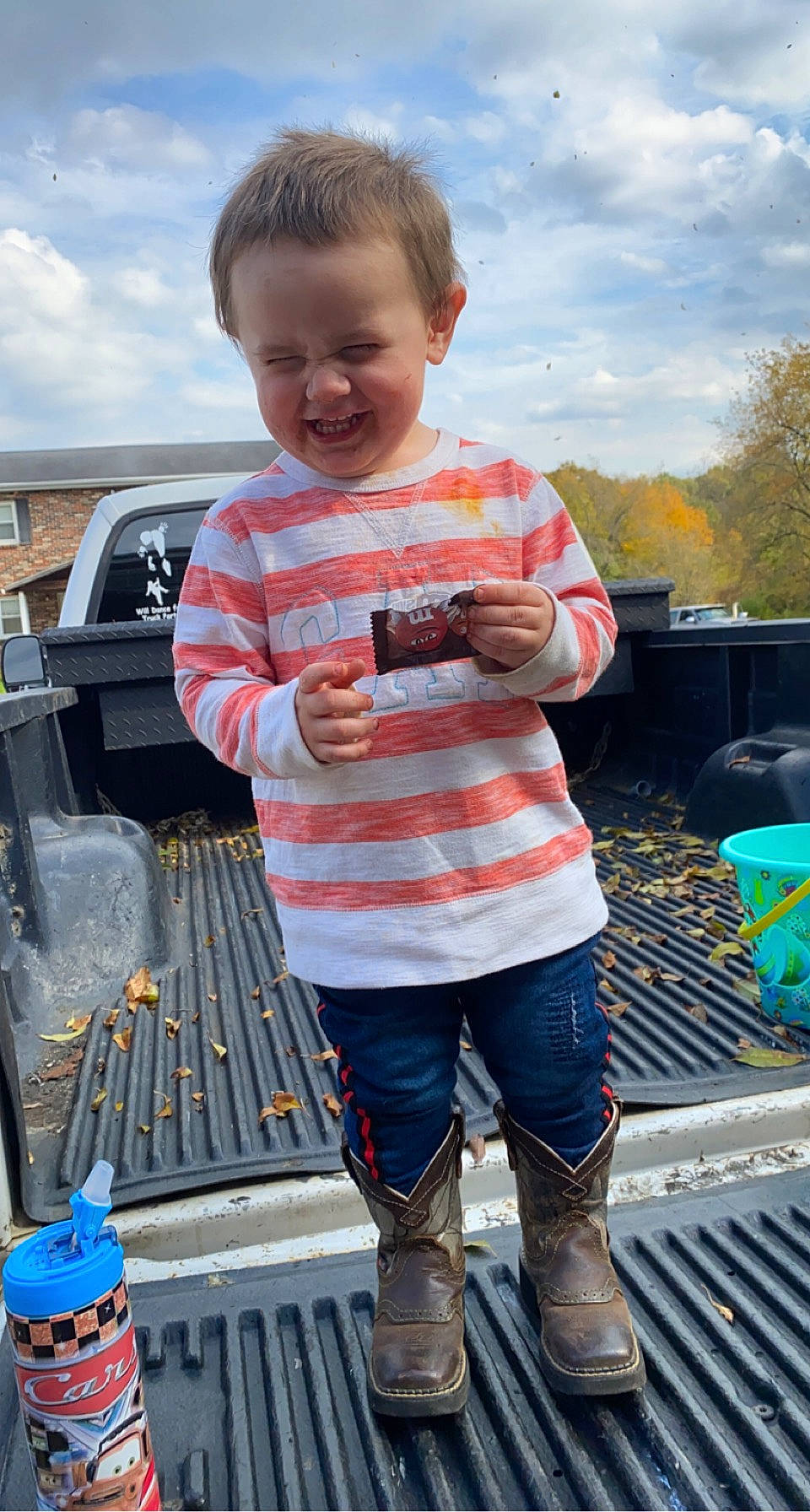 Christopher joined the competition — help win amazing prizes! automotive_exterior, blue, child, cloud, denim, electric_blue, fun, grass, leisure, people, person, recreation, sky, smile, standing, summer, t_shirt, toddler, travel, tree