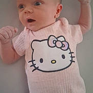Aiyana is registered to the contest to win money with this photo: adorable, baby, baby_garment, child, cute, expression, eyes, face, head, hello_kitty, infant, lying_down, mouth, onesie, pink_clothing, portrait, raised_hand, skin, small_person, soft_surface