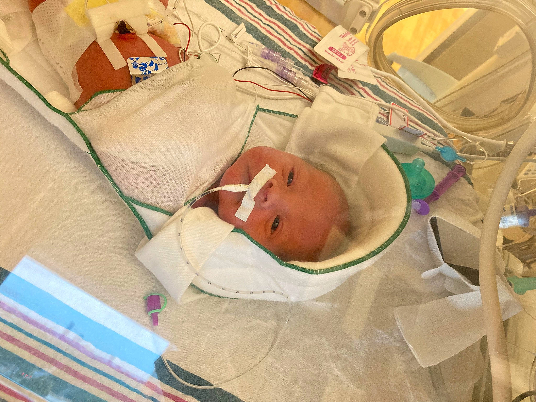 Wilder joined the competition — help win amazing prizes! baby, child, childbirth, comfort, event, hat, health_care, hospital, hospital_bed, linens, medical, medical_equipment, medical_procedure, patient, pediatrics, person, room, service, stethoscope, textile