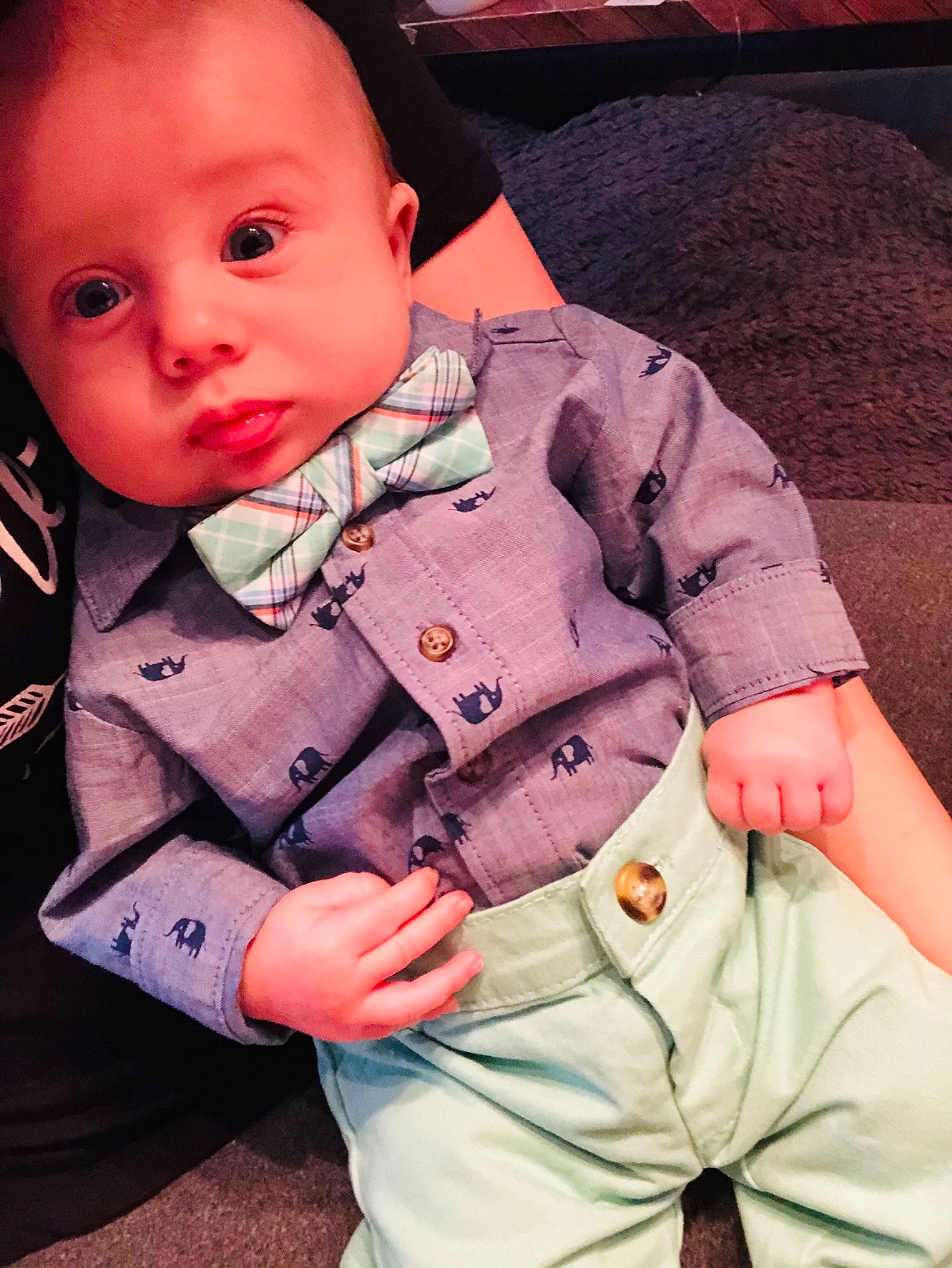 Wesson is registered to the contest to win money with this photo: baby, baby_toddler_clothing, button, cheek, chin, collar, cool, dress_shirt, face, finger, gesture, human_body, jacket, nose, person, pink, product, skin, sleeve, textile