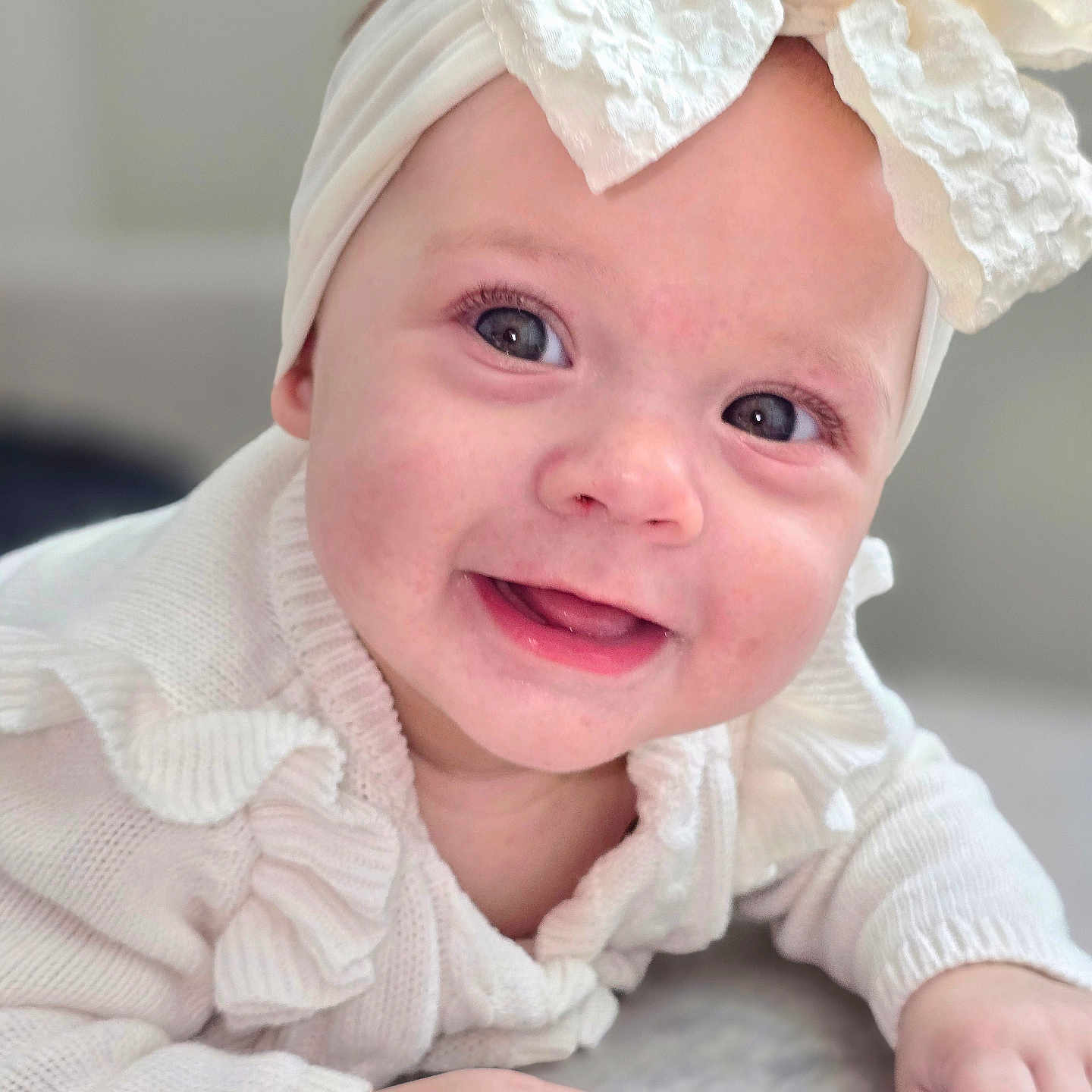 Antonella joined the competition — help win amazing prizes! accessories, baby, babylaughing, bodypart, bonnet, cap, clothing, dress, face, finger, hand, happy, hat, head, headband, newborn, person, photography, portrait, smile