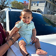 Advik joined the competition — help win amazing prizes! anklets, baby, blue_sky, car, child, cute, face, fence, hands, happy, house, outdoor, person, shirt, shorts, sitting, smiling, sunny_day, tree, white_car