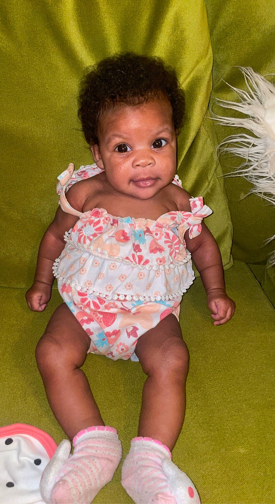 Kelcee joined the competition — help win amazing prizes! baby, baby_toddler_clothing, cheek, child, eye, eyelash, face, foot, fun, grass, happy, human_leg, iris, pattern, person, pink, skin, sock, thigh, toddler