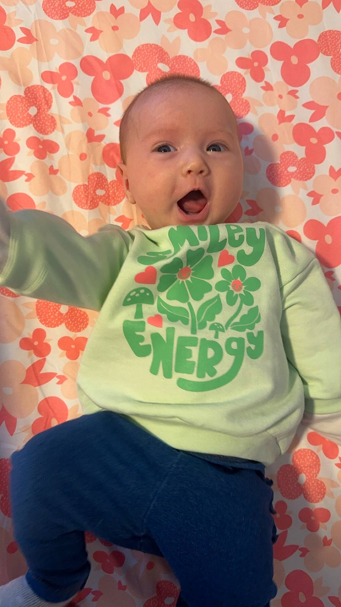 Hazel joined the competition — help win amazing prizes! baby, baby_toddler_clothing, cheek, child, chin, comfort, eye, face, happy, head, lip, orange, outerwear, person, pink, red, skin, sleeve, t_shirt, textile