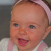 Bodhi joined the competition — help win amazing prizes! baby, child, smiling, headband, pink, blue_eyes, cute, portrait, closeup, happy, infant, face, expression, soft_lighting, clothing, indoors, cheerful, young, person, skin