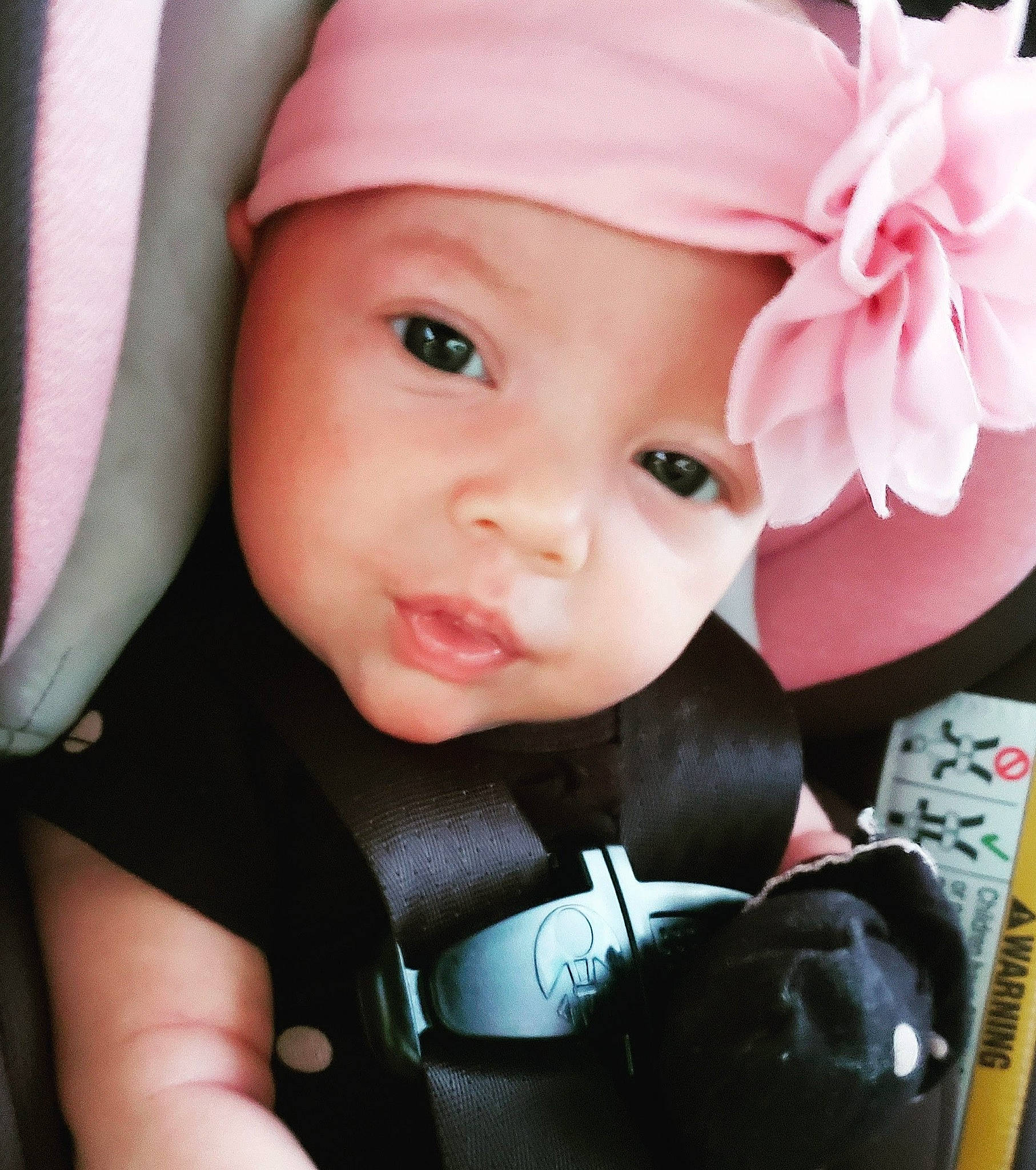 Leilah is registered to the contest to win money with this photo: baby, baby_toddler_clothing, cap, cheek, chin, cool, eye, eyebrow, eyelash, flash_photography, happy, hat, headgear, headwear, iris, lip, person, pink, skin, sleeve