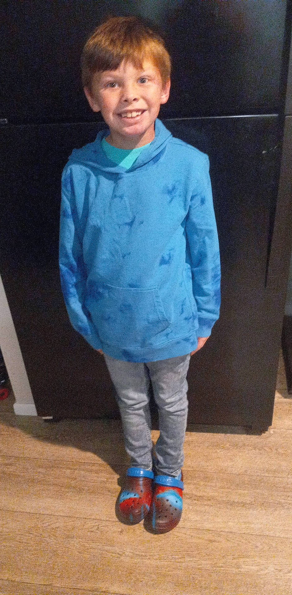 Emmet joined the competition — help win amazing prizes! child, cool, denim, electric_blue, fashion_design, flooring, fun, human_leg, joy, knee, leg, pattern, person, room, sleeve, smile, sportswear, t_shirt, thigh, toddler