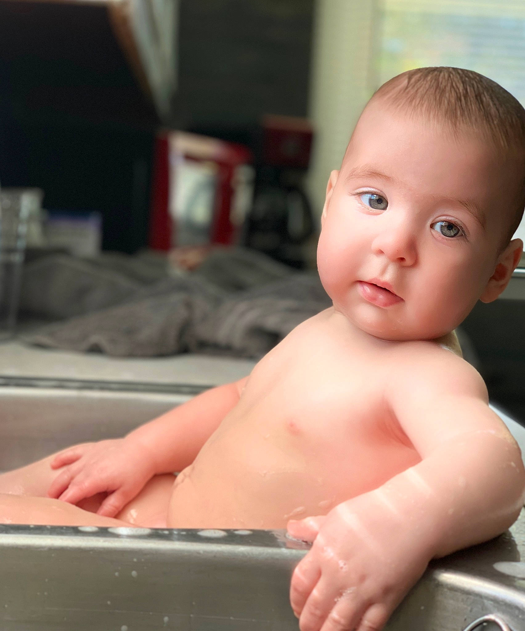 Jenson joined the competition — help win amazing prizes! baby, baby_bathing, bathing, bathtub, cheek, chest, child, face, hand, person, skin, toddler, washing