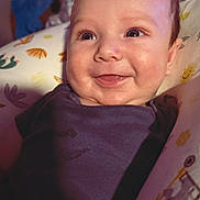 Truett joined the competition — help win amazing prizes! baby, smiling, child, face, closeup, cushion, pattern, indoor, infant, cute, happy, portrait, young, clothing, human, skin, expression, comfort, seat, person