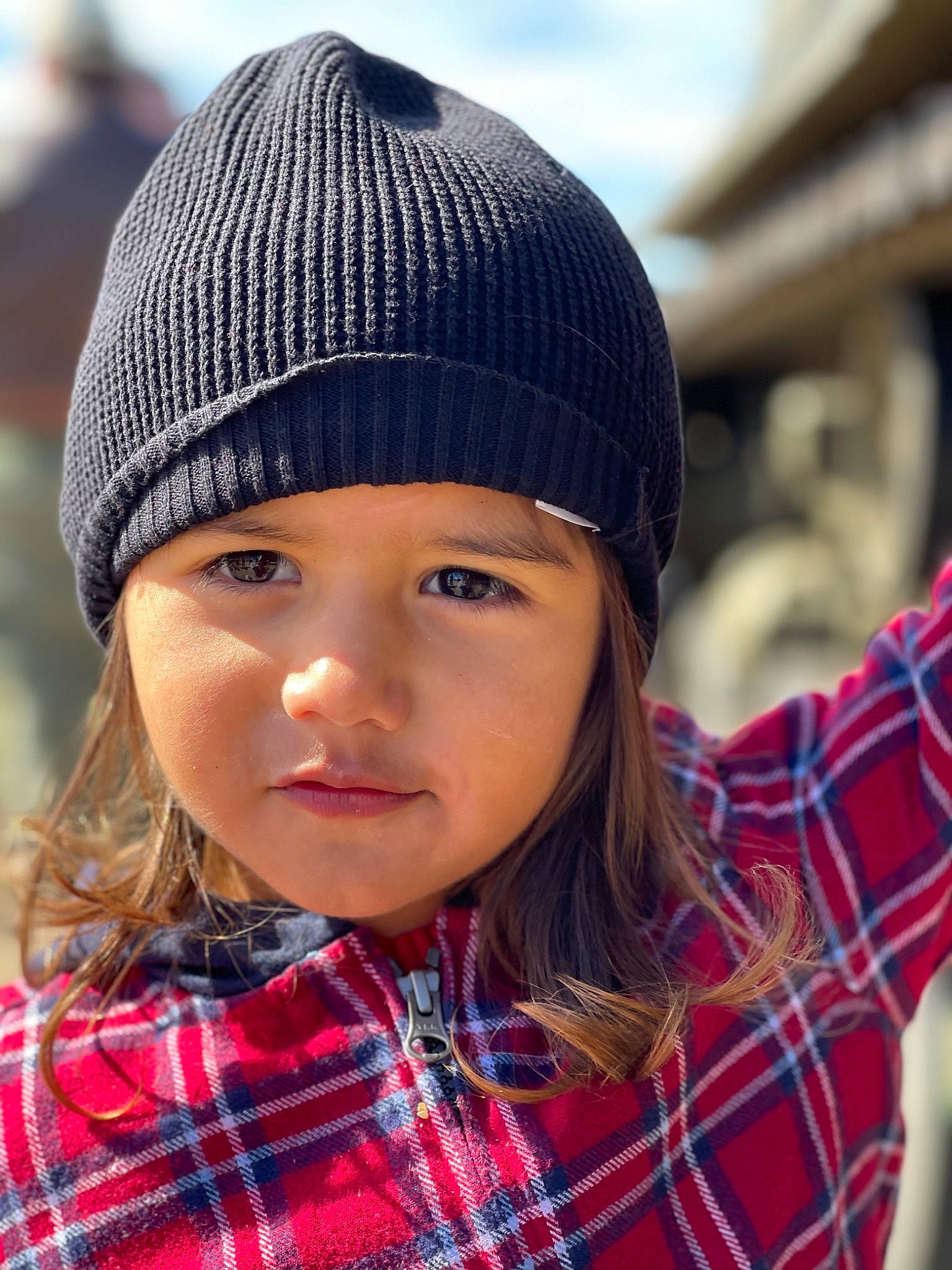 Hunter joined the competition — help win amazing prizes! beauty, cap, child, collar, cool, electric_blue, face, facial_expression, fashion_accessory, happy, headgear, headwear, knit_cap, lip, pattern, people, person, plaid, sleeve, tartan