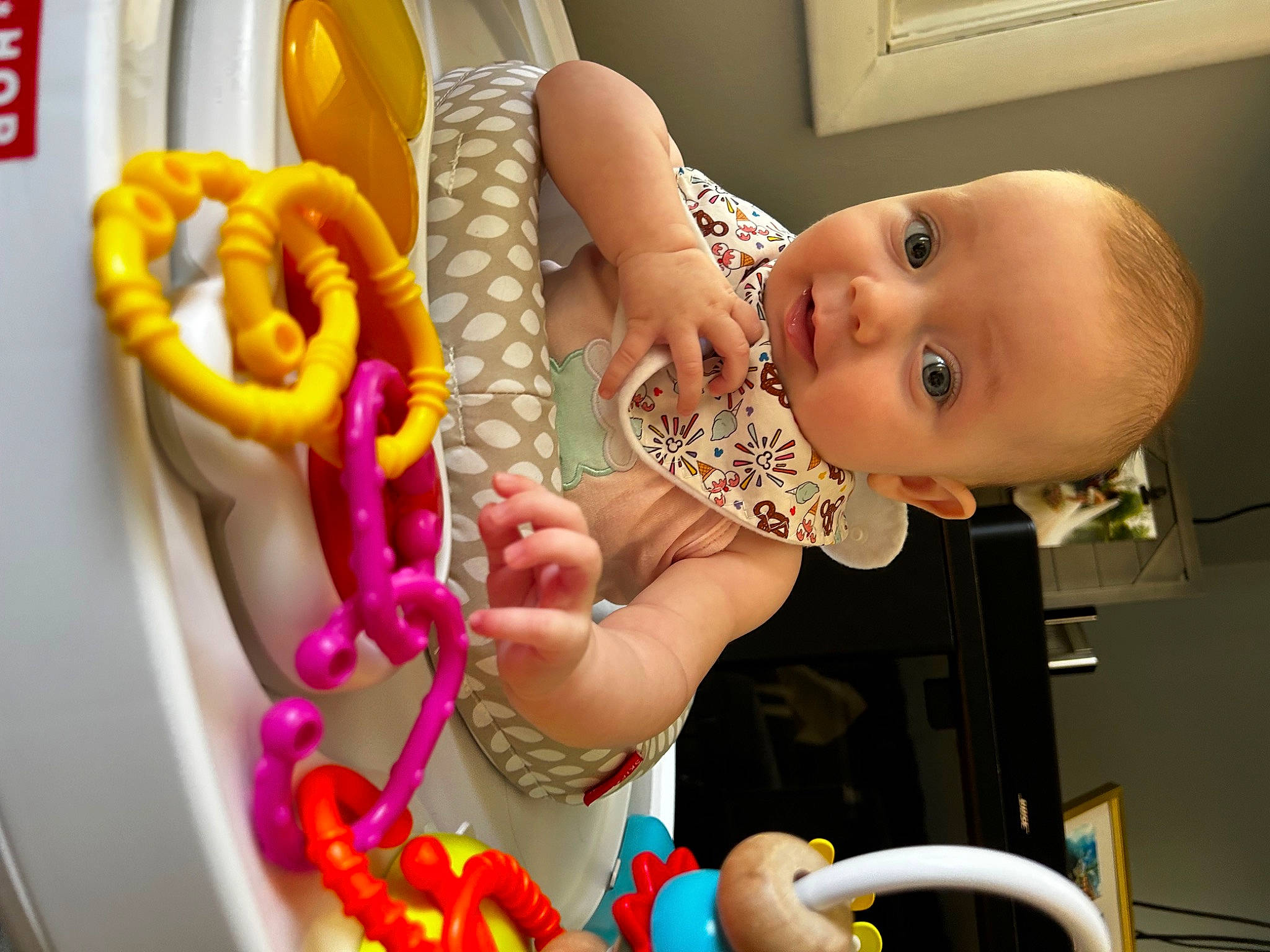 Josephine is registered to the contest to win money with this photo: baby, baby_products, baby_toddler_clothing, cheek, child, event, eyelash, fashion_accessory, finger, fun, happy, iris, jewellery, mouth, nail, person, pink, thumb, toddler, toy