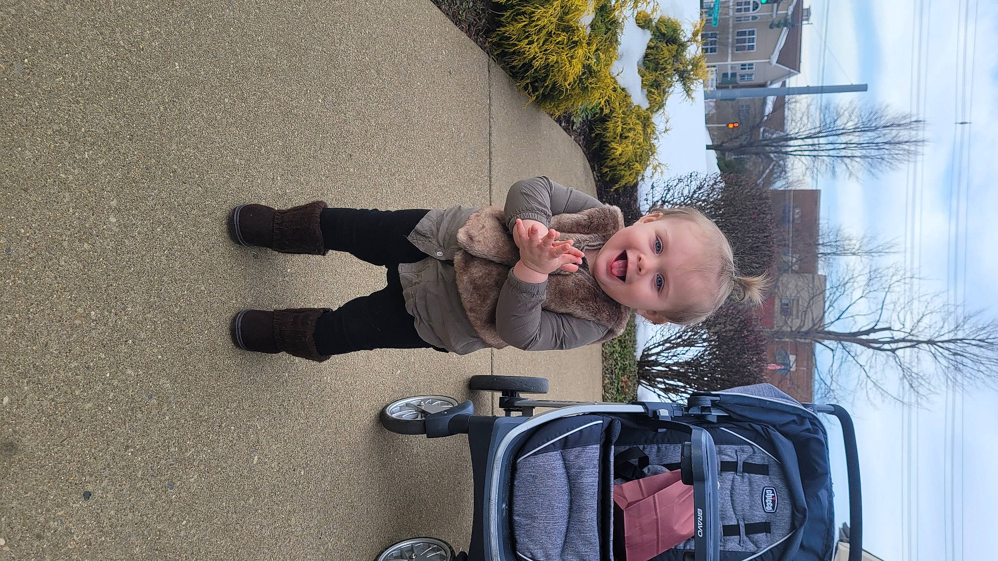 Evee joined the competition — help win amazing prizes! automotive_exterior, automotive_window_part, baby, baby_carriage, bag, car, child, fun, luggage_and_bags, motor_vehicle, person, plant, sitting, sky, tire, toddler, travel, tree, vehicle, vehicle_door