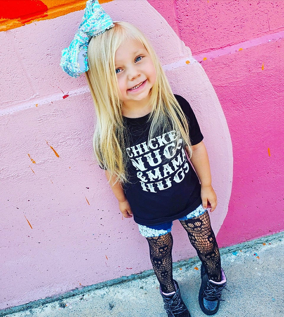 Annalynn joined the competition — help win amazing prizes! baby_toddler_clothing, beauty, cool, eye, happy, joy, magenta, pattern, person, photograph, pink, purple, red, sleeve, smile, street_fashion, summer, t_shirt, textile, thigh
