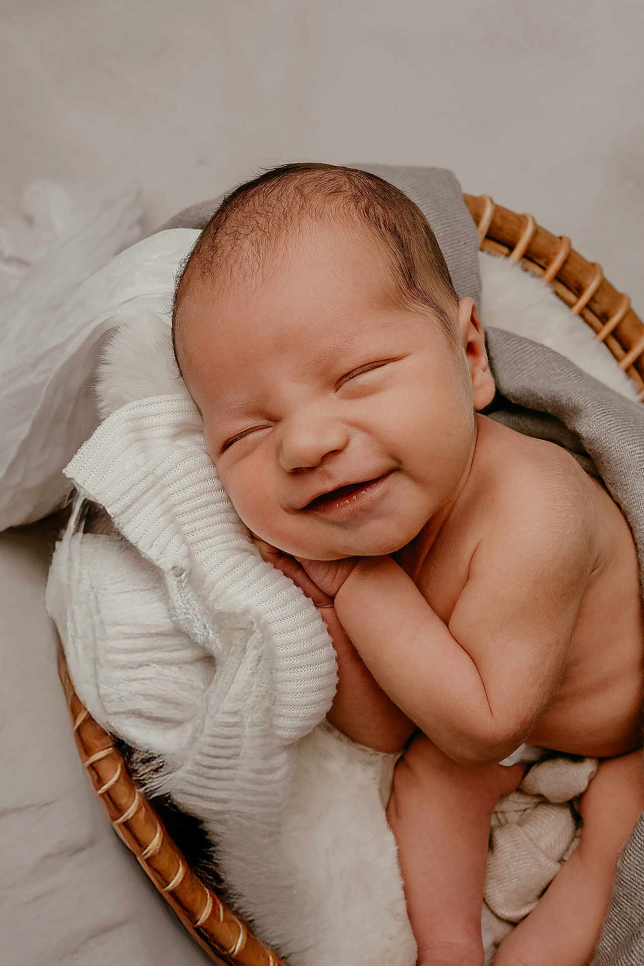 Lincoln joined the competition — help win amazing prizes! newborn, baby, smile, sleeping, basket, blanket, cozy, infant, cute, skin, head, hands, peaceful, resting, soft, warm, lying, portrait, closeup, babycare