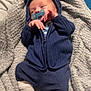 Bryler is registered to the contest to win money with this photo: baby, bed, blanket, blue_clothing, child, comfort, cute, hoodie, indoor, infant, lying_down, newborn, pacifier, person, resting, sleepwear, small_feet, small_hands, socks, soft_texture