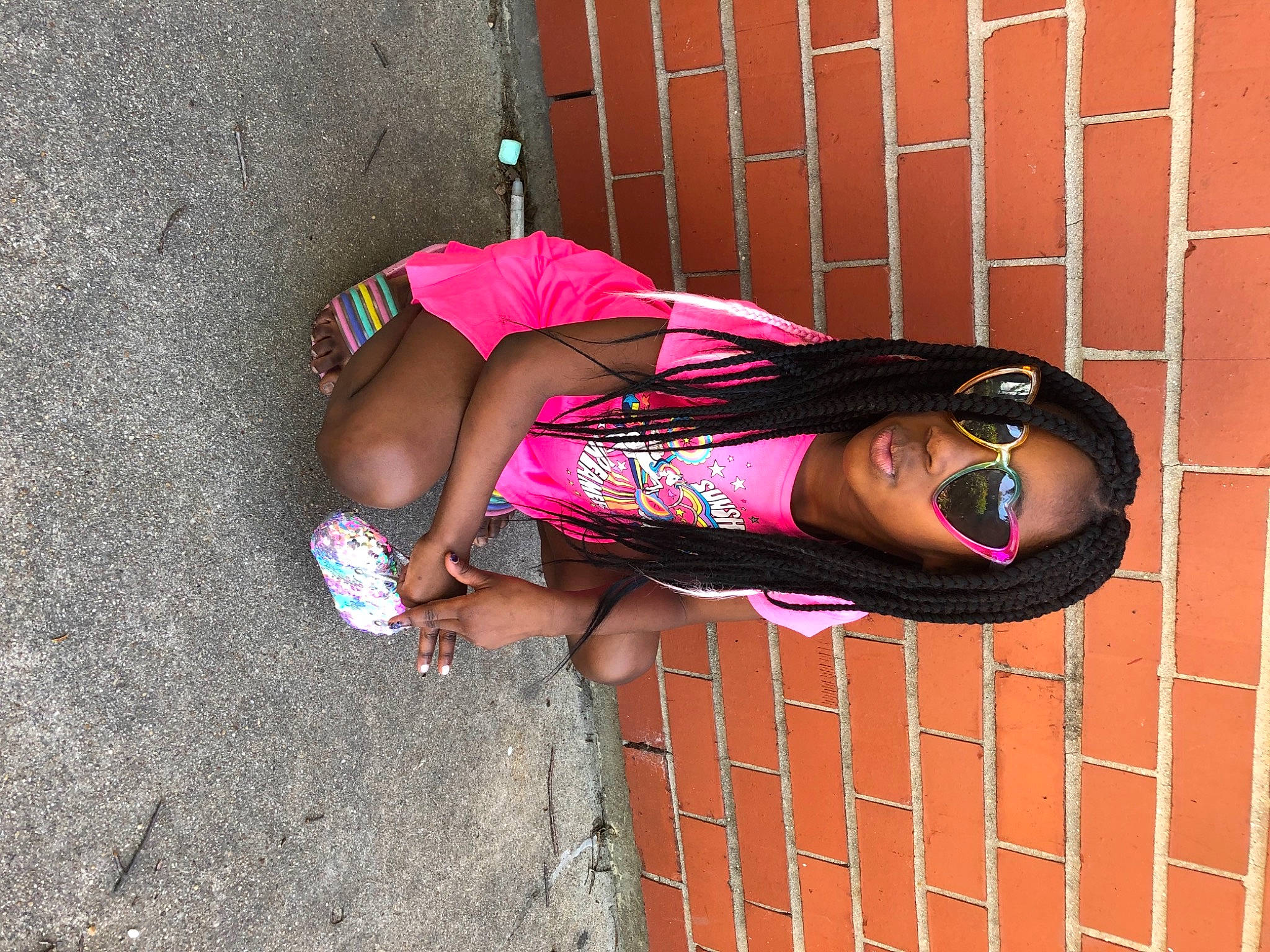 Tamiya joined the competition — help win amazing prizes! brick, brickwork, chain_link_fencing, cool, flip_flops, foot, magenta, mesh, person, pink, purple, sandal, slipper, street_fashion, sunglasses, wire_fencing