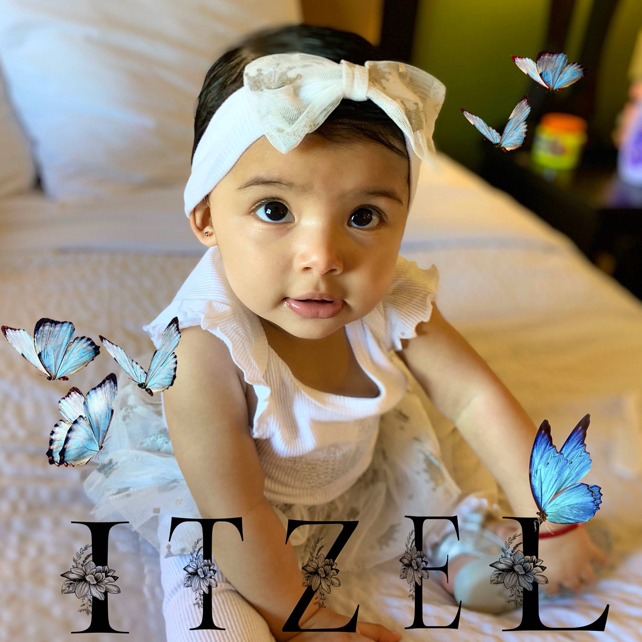 Itzel joined the competition — help win amazing prizes! baby, baby_toddler_clothing, cap, child, ear, eyelash, fashion_accessory, fun, happy, headband, headpiece, headwear, iris, jewellery, nail, person, photograph, sitting, sleeve, thumb