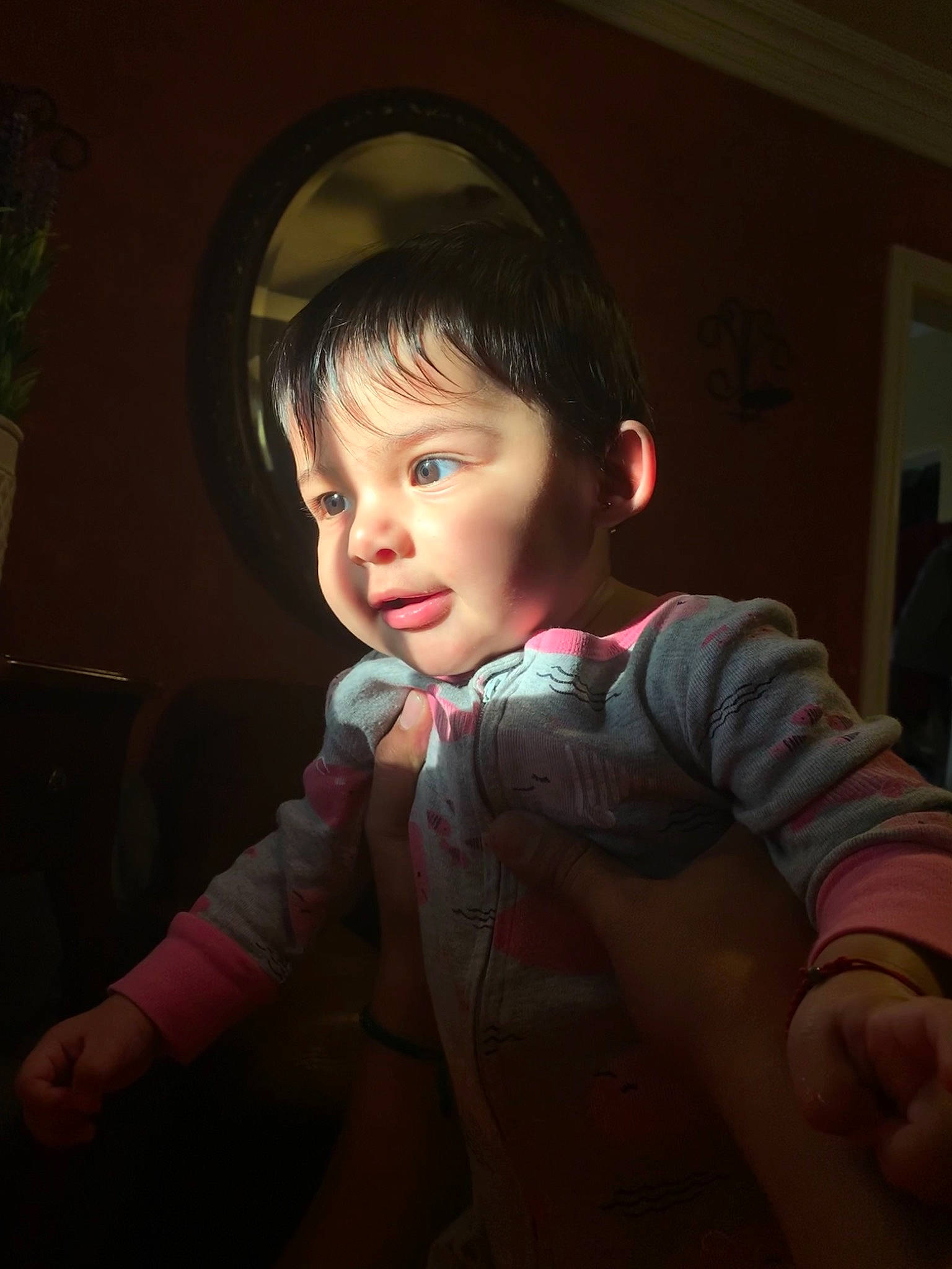 Itzel is registered to the contest to win money with this photo: arm, cheek, chin, cool, elbow, facial_expression, flash_photography, fun, gesture, hairstyle, happy, houseplant, lip, mouth, neck, nose, person, skin, sleeve, toddler