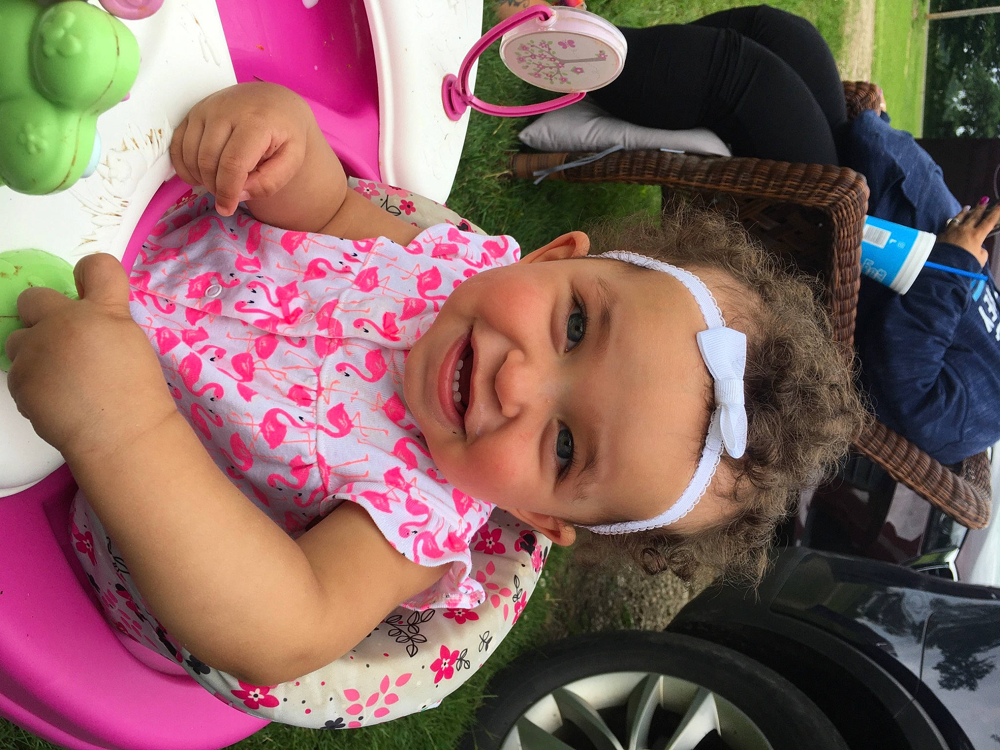 Kamari joined the competition — help win amazing prizes! automotive_tire, baby_toddler_clothing, beauty, child, facial_expression, fun, grass, green, hairstyle, happy, hat, joy, leisure, person, pink, product, skin, smile, textile, tire