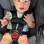 baby, car_seat, graco, child, infant, seatbelt, harness, clothing, socks, person, sitting, cute, expression, indoor, safety, seat, headrest, babywearing, hands, legs