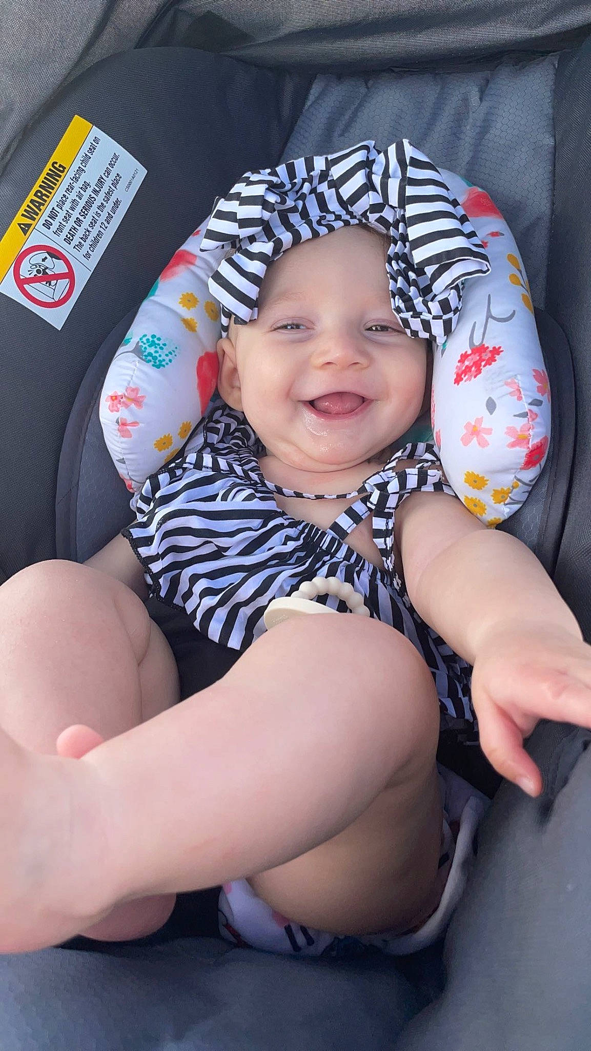 Rosalie joined the competition — help win amazing prizes! arm, baby, baby_in_car_seat, baby_toddler_clothing, car_seat, child, comfort, finger, foot, happy, headgear, headwear, human_leg, knee, lap, leg, person, skin, smile, sock