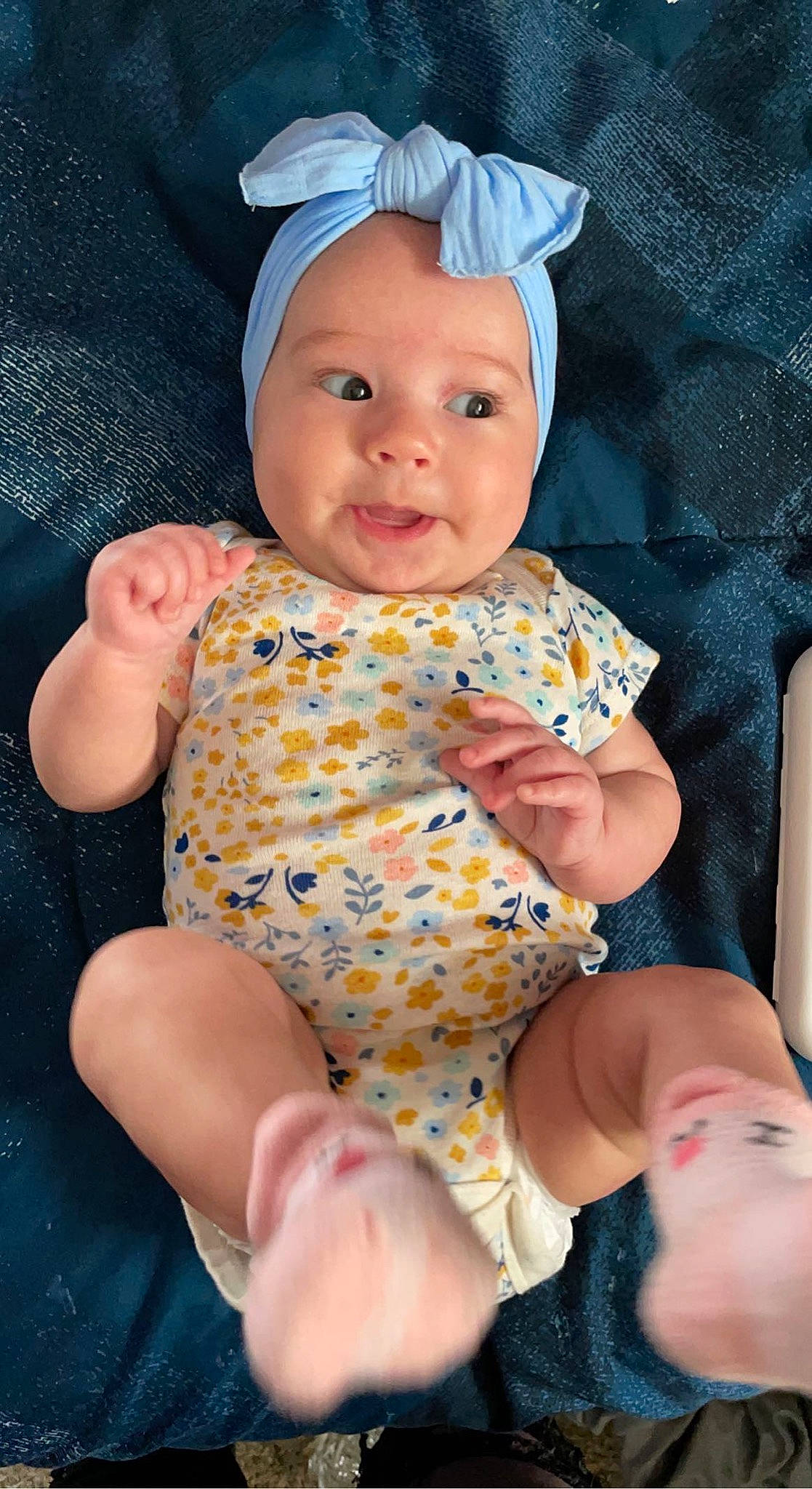 Nevaeh joined the competition — help win amazing prizes! arm, baby_toddler_clothing, blue, cap, cheek, comfort, eye, finger, hand, hat, head, headgear, headwear, leg, person, pink, purple, skin, sleeve, smile