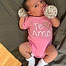 Miracle joined the competition — help win amazing prizes! baby, infant, pink_onesie, mittens, white_socks, lying_down, pacifier, cute, face, person, newborn, clothing, sleepwear, indoors, looking_at_camera, baby_girl, soft_fabric, bed, floor, expression