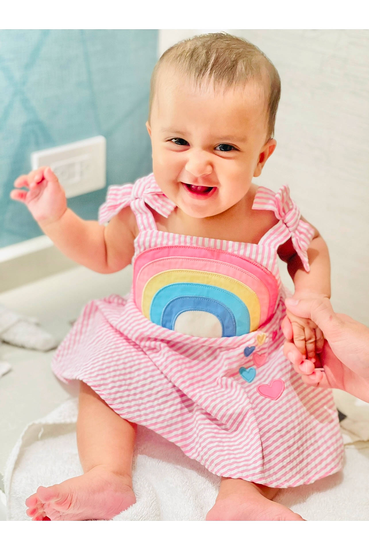 Fasiha joined the competition — help win amazing prizes! aqua, arm, baby, baby_products, baby_toddler_clothing, cheek, child, comfort, fun, happy, jeans, magenta, neck, pattern, person, pink, skin, sleeve, smile, t_shirt