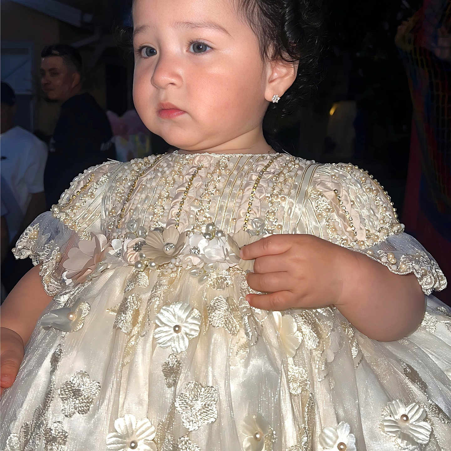 Citlali joined the competition — help win amazing prizes! celebration, child, costume, curly_hair, cute, dress, earring, elegant, face, fashion, flower, hand, night, outdoor, party, pearl, person, portrait, toddler, young