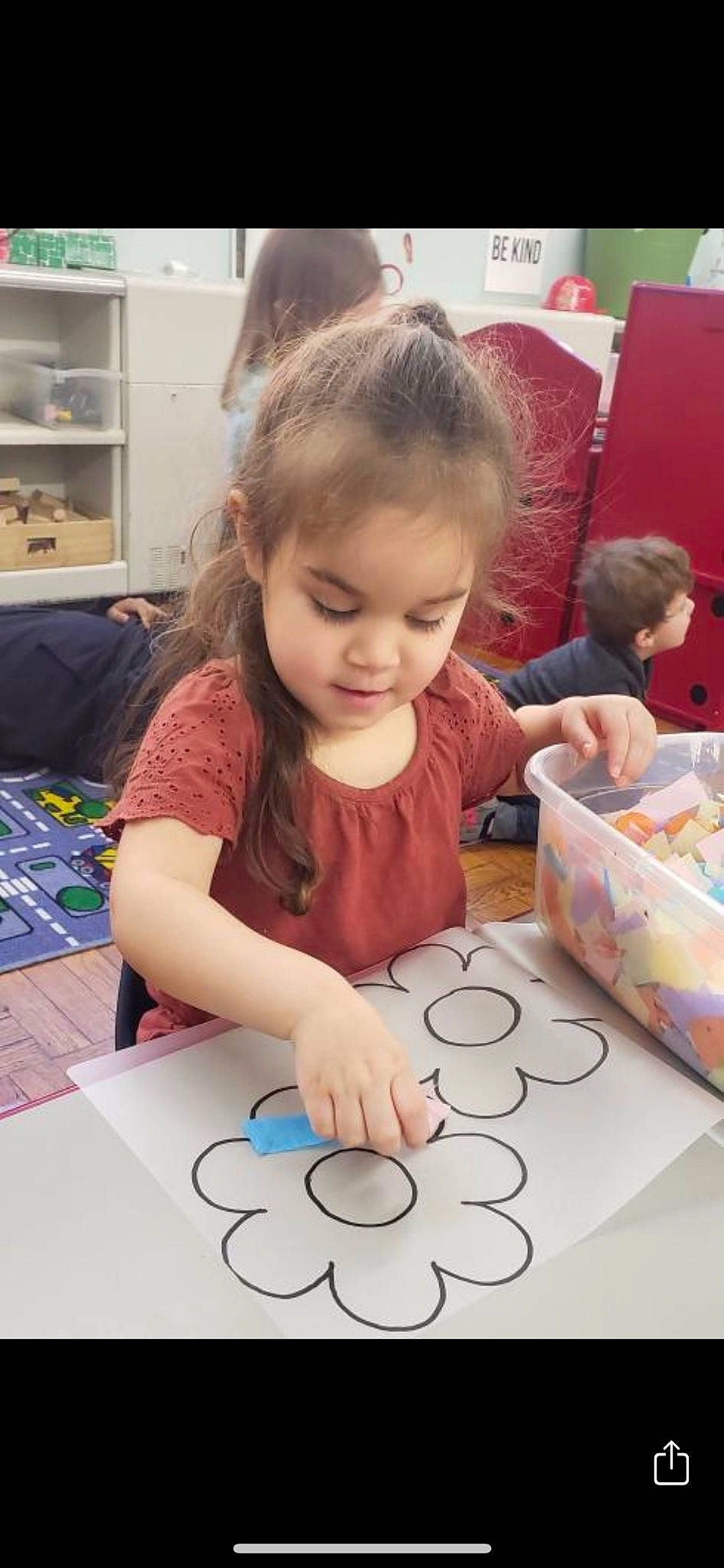 Kiara joined the competition — help win amazing prizes! art, child, circle, community, desk, event, fun, human, learning, leisure, paint, people, person, play, recreation, science, shelf, t_shirt, table, toddler