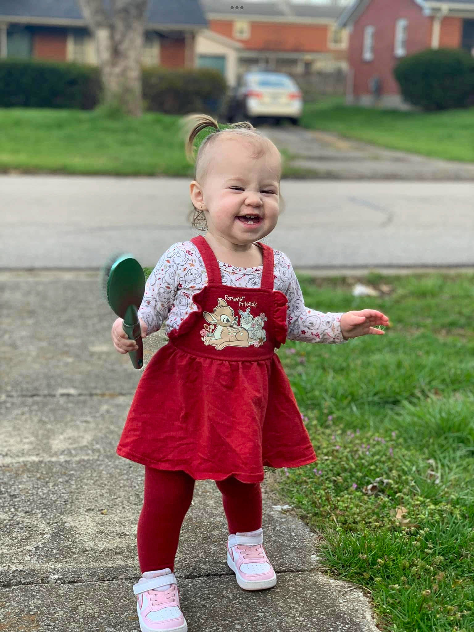 Winter joined the competition — help win amazing prizes! baby, baby_toddler_clothing, child, costume, fun, grass, happy, human_leg, leisure, magenta, person, pink, plant, recreation, shoe, sleeve, smile, sneakers, toddler, tree