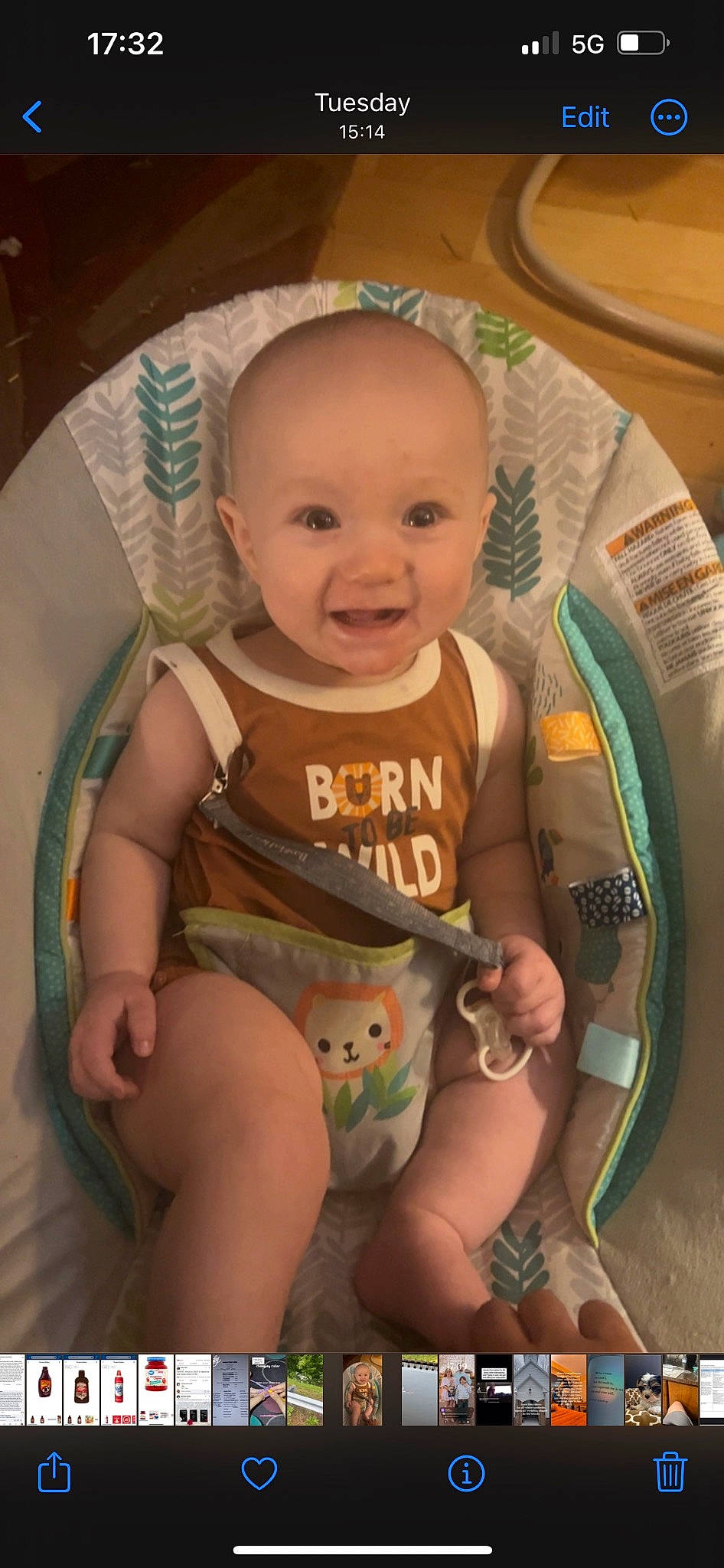 Tatum is registered to the contest to win money with this photo: baby, baby_toddler_clothing, cheek, child, eye, face, finger, happy, head, iris, joy, leg, mouth, organ, person, product, skin, sleeve, smile, thigh