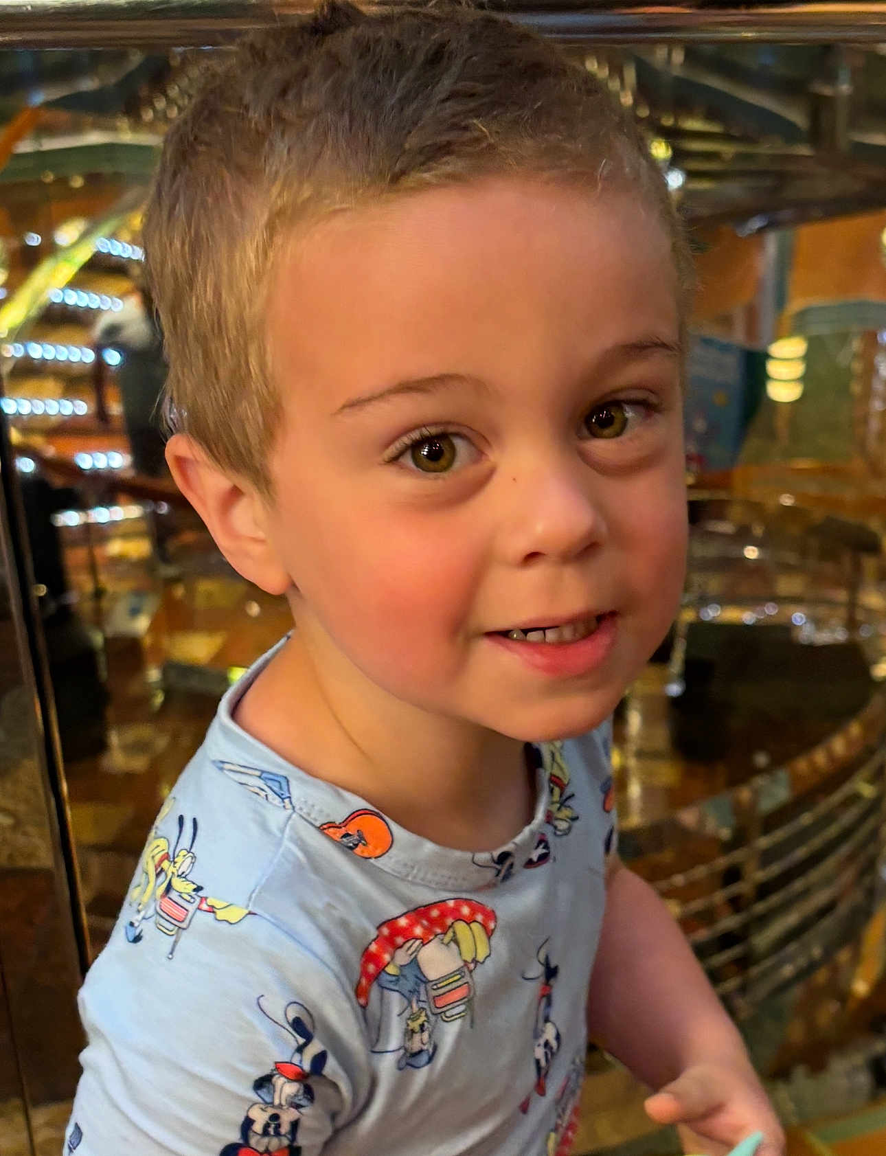 Lorenzo joined the competition — help win amazing prizes! child, boy, smiling, portrait, indoor, short_hair, blond_hair, cartoon_shirt, cute, face, eyes, person, young, childhood, happy, casual_clothing, closeup, curious, skin, innocence