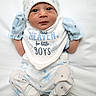 Jeremiah joined the competition — help win amazing prizes! baby, newborn, infant, child, pajamas, mittens, bib, clothing, face, portrait, cute, sleepwear, soft, white_background, blue, stars, moon, smile, lying_down, cozy