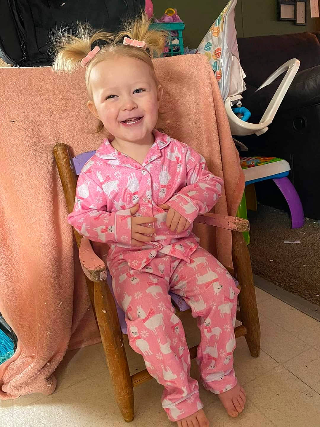 Rosealyn joined the competition — help win amazing prizes! baby_toddler_clothing, chair, cheek, child, comfort, embellishment, event, eye, face, fun, hair, hairstyle, happy, head, joy, magenta, person, pink, sitting, skin