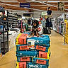 Bonzaï participe au concours pour gagner de l'argent avec cette photo : dog, puppy, cavalier_king_charles_spaniel, sitting, pet, animal, portrait, store, retail, indoor, dog_food, food_bags, product_display, shelves, clothing, mannequin, hardware_store, fluorescent_lighting, commercial_interior, funny_pose