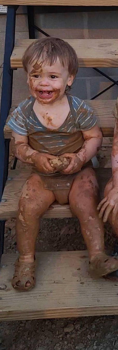 Bryer joined the competition — help win amazing prizes! abdomen, art, artifact, barechested, barefoot, chest, clay, foot, human_leg, joy, knee, lap, muscle, person, shorts, sitting, smile, stomach, thigh, thumb