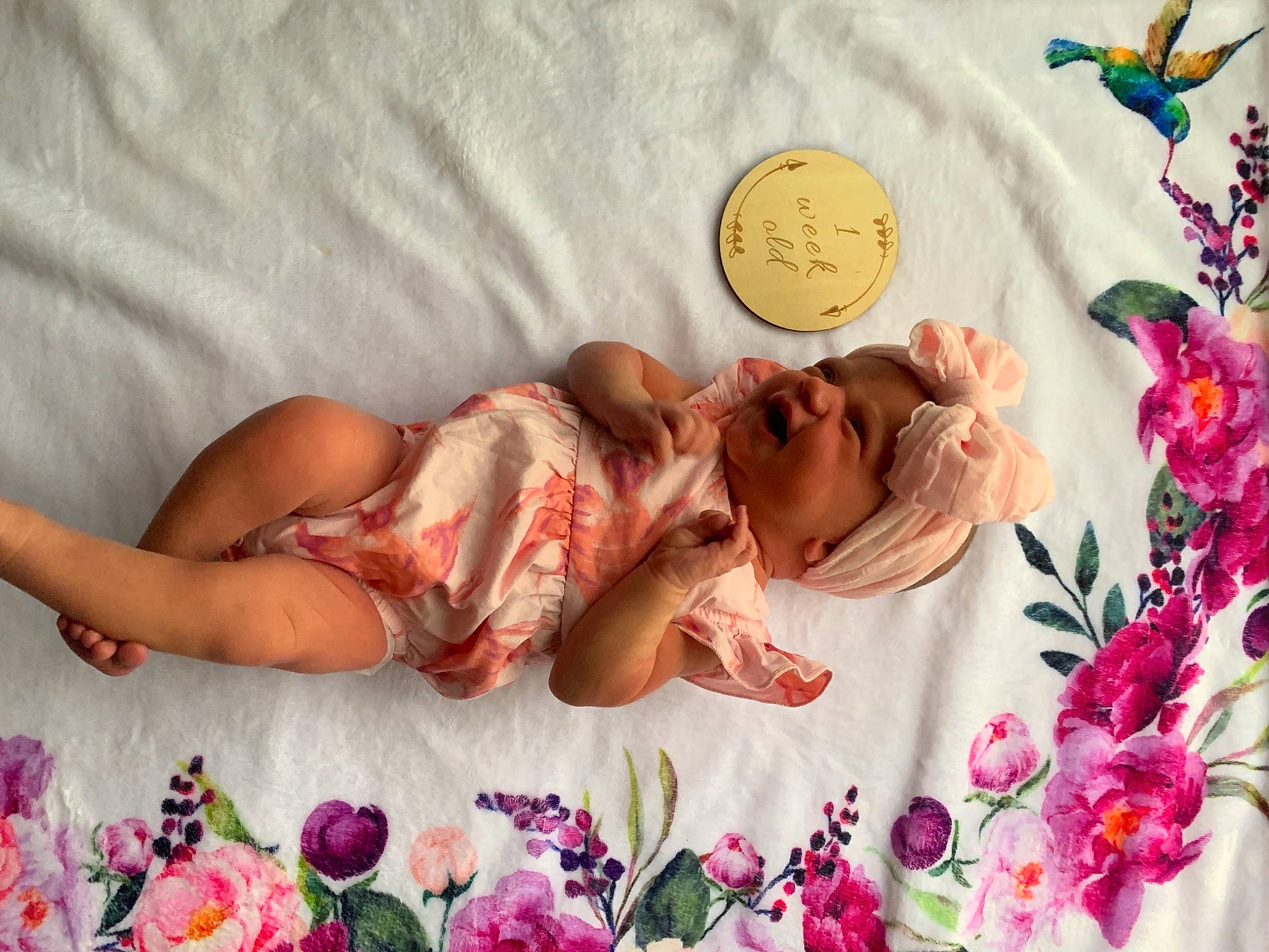 Eva Raeann Johnson joined the competition — help win amazing prizes! baby, baby_sleeping, baby_toddler_clothing, beauty, child, comfort, event, finger, flower, hand, happy, linens, magenta, peach, petal, pink, pollinator, skin, textile, toddler