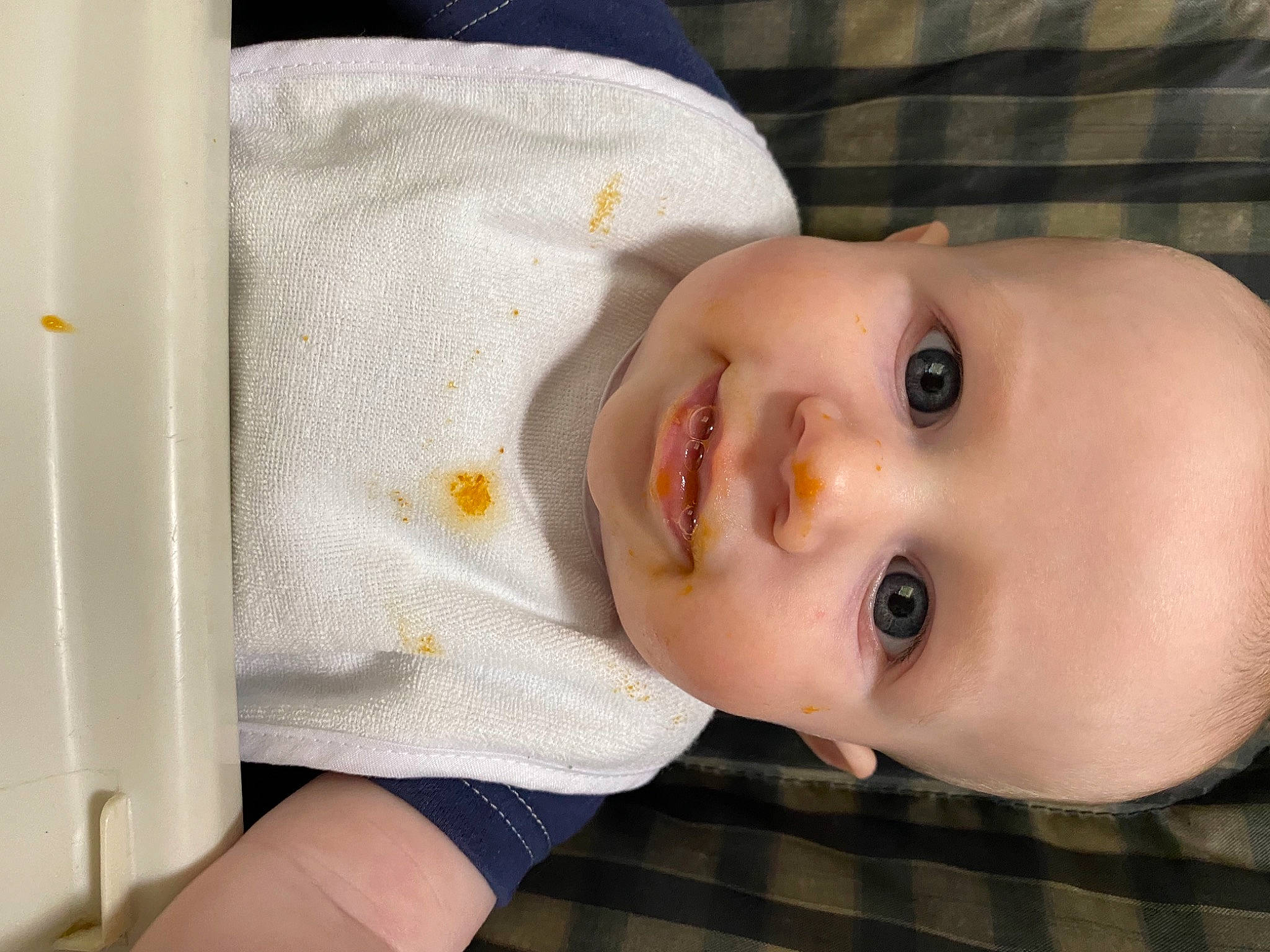 Emmett is registered to the contest to win money with this photo: baby, baby_toddler_clothing, cheek, child, comfort, eye, eyelash, facial_expression, head, iris, lip, nose, pattern, person, portrait_photography, skin, sleeve, toddler