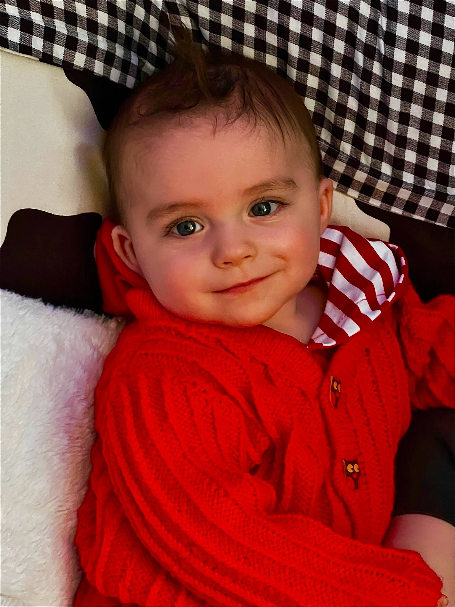 Graham joined the competition — help win amazing prizes! baby, baby_toddler_clothing, cheek, chin, comfort, eye, facial_expression, finger, hairstyle, happy, iris, joy, lip, mammal, mouth, neck, nose, person, product, skin