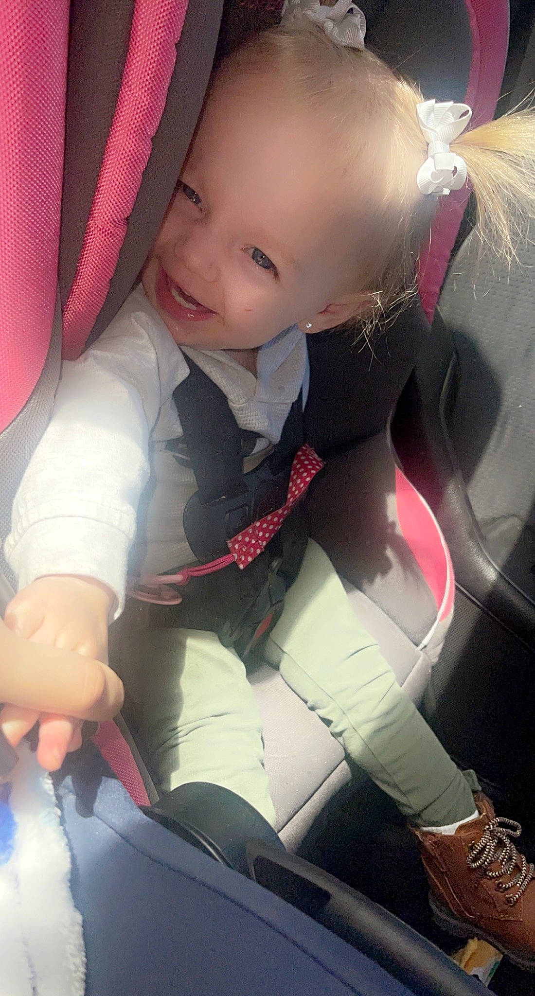 Blakelynn joined the competition — help win amazing prizes! auto_part, baby, baby_carriage, beauty, car_seat, car_seat_cover, child, comfort, eye, face, finger, happy, head, joy, lap, person, seat_belt, skin, smile, steering_wheel