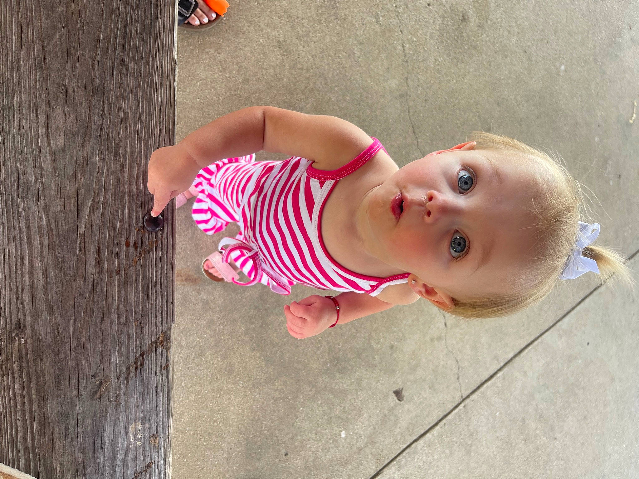 Blakelynn joined the competition — help win amazing prizes! baby, baby_toddler_clothing, cheek, child, chin, eye, face, fun, happy, head, iris, lip, nose, pattern, person, skin, smile, surprise, toddler, tree