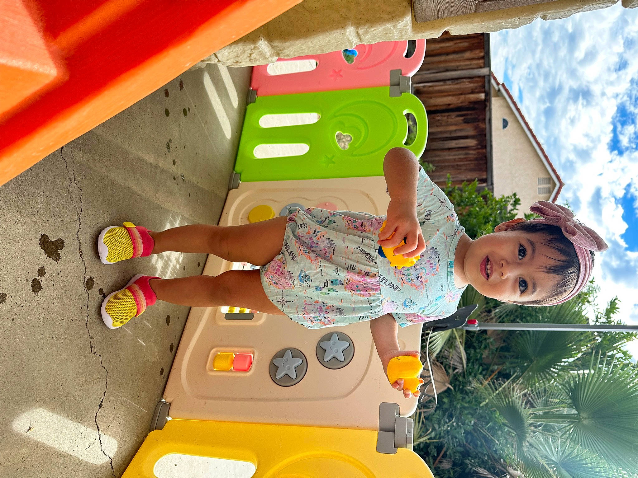 Liliana joined the competition — help win amazing prizes! baby, baby_toddler_clothing, child, city, cloud, fun, green, happy, human_body, human_leg, leisure, outdoor_play_equipment, outdoor_shoe, person, plant, play, recreation, sandal, thigh, toddler