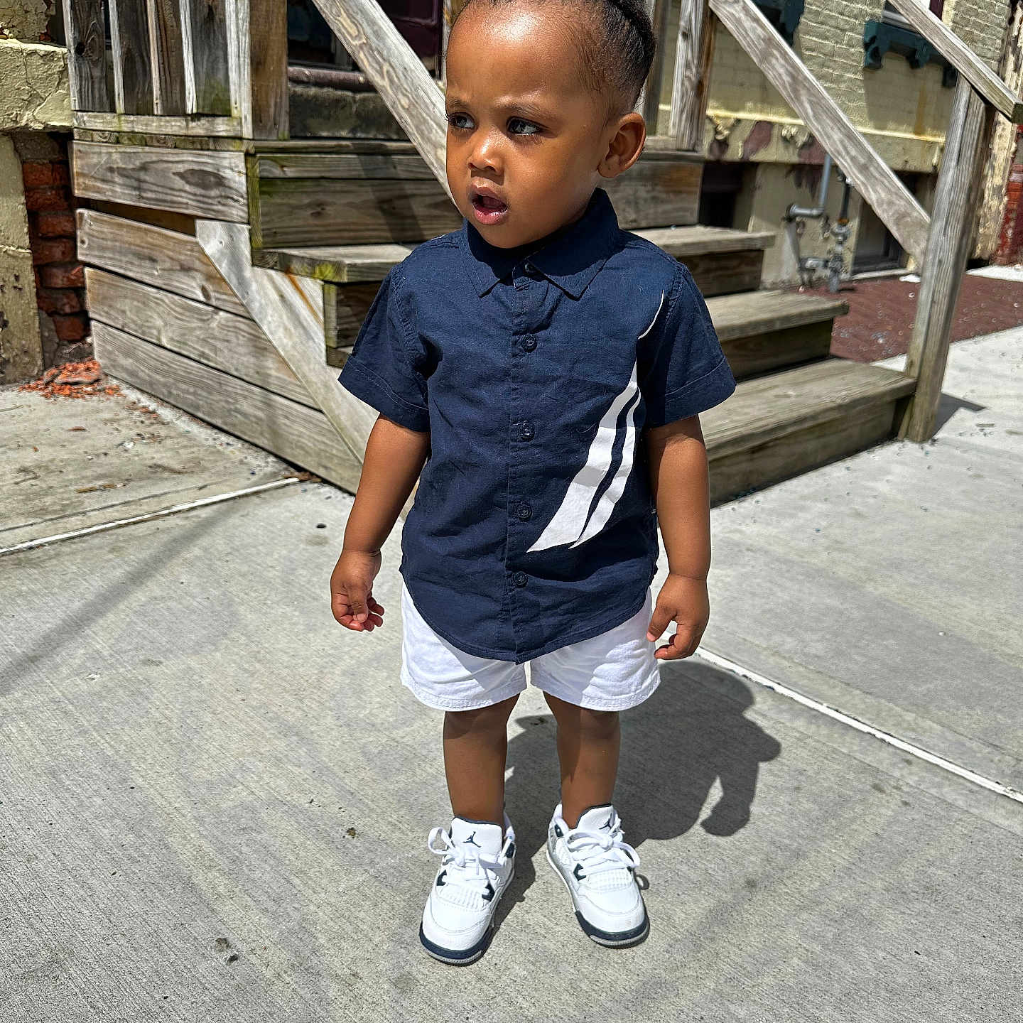Giovanni joined the competition — help win amazing prizes! boy, child, clothing, face, footwear, handrail, head, male, pants, person, photography, portrait, shoe, shorts, sitting, sleeve, sneaker, standing, walking, wood