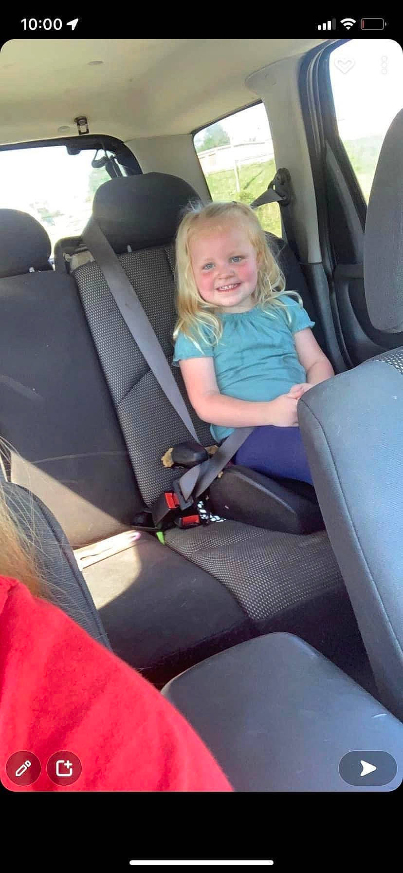 Adalee joined the competition — help win amazing prizes! auto_part, automotive_design, automotive_exterior, car, car_seat, car_seat_cover, comfort, face, family_car, head_restraint, joy, motor_vehicle, person, plant, seat_belt, smile, steering_part, tints_and_shades, toddler, vehicle